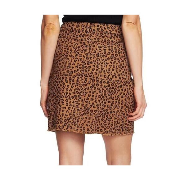 CECE NEW $98 Leopard Print Straight Twill Skirt in Brown Size 14 - Picture 2 of 2